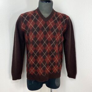 Eddie Bauer Lambswool Argyle Mens Sweater Pullover Brown V-Neck Preppy Grandpa